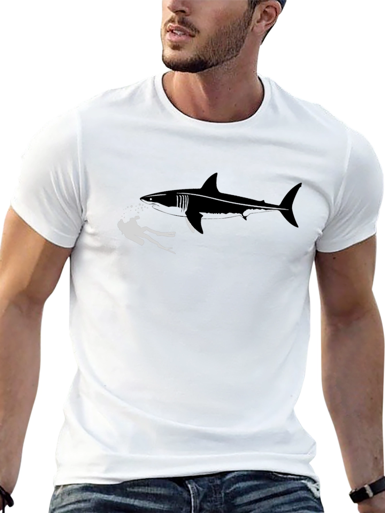 Shark & Diver Black Graphic T-Shirt
