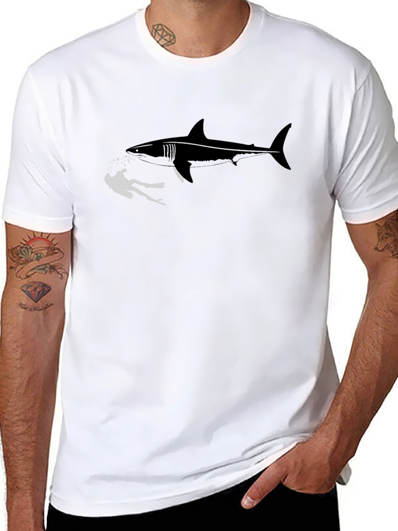 Shark & Diver Black Graphic T-Shirt