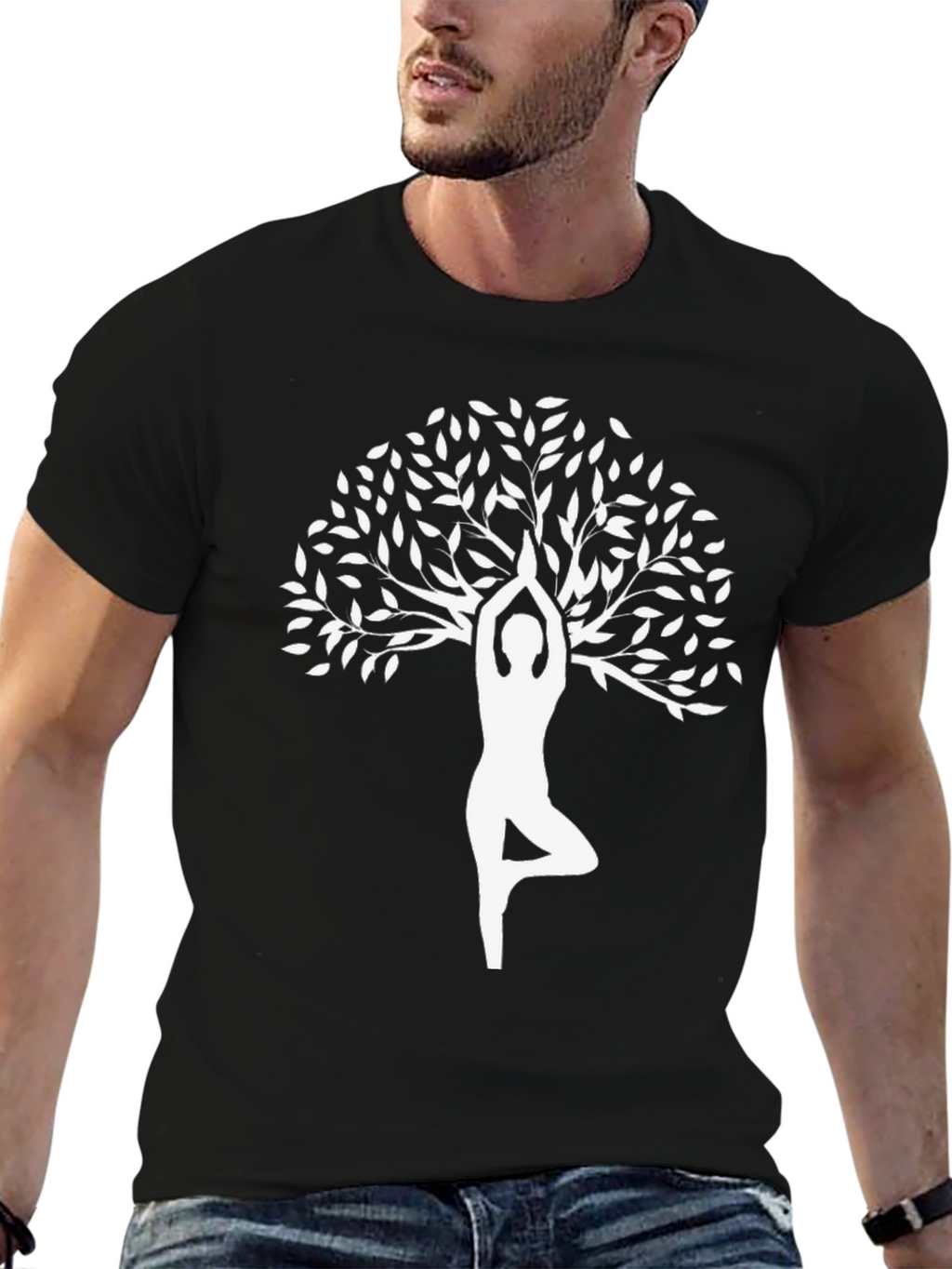 Yoga Tree Pose Black T-Shirt