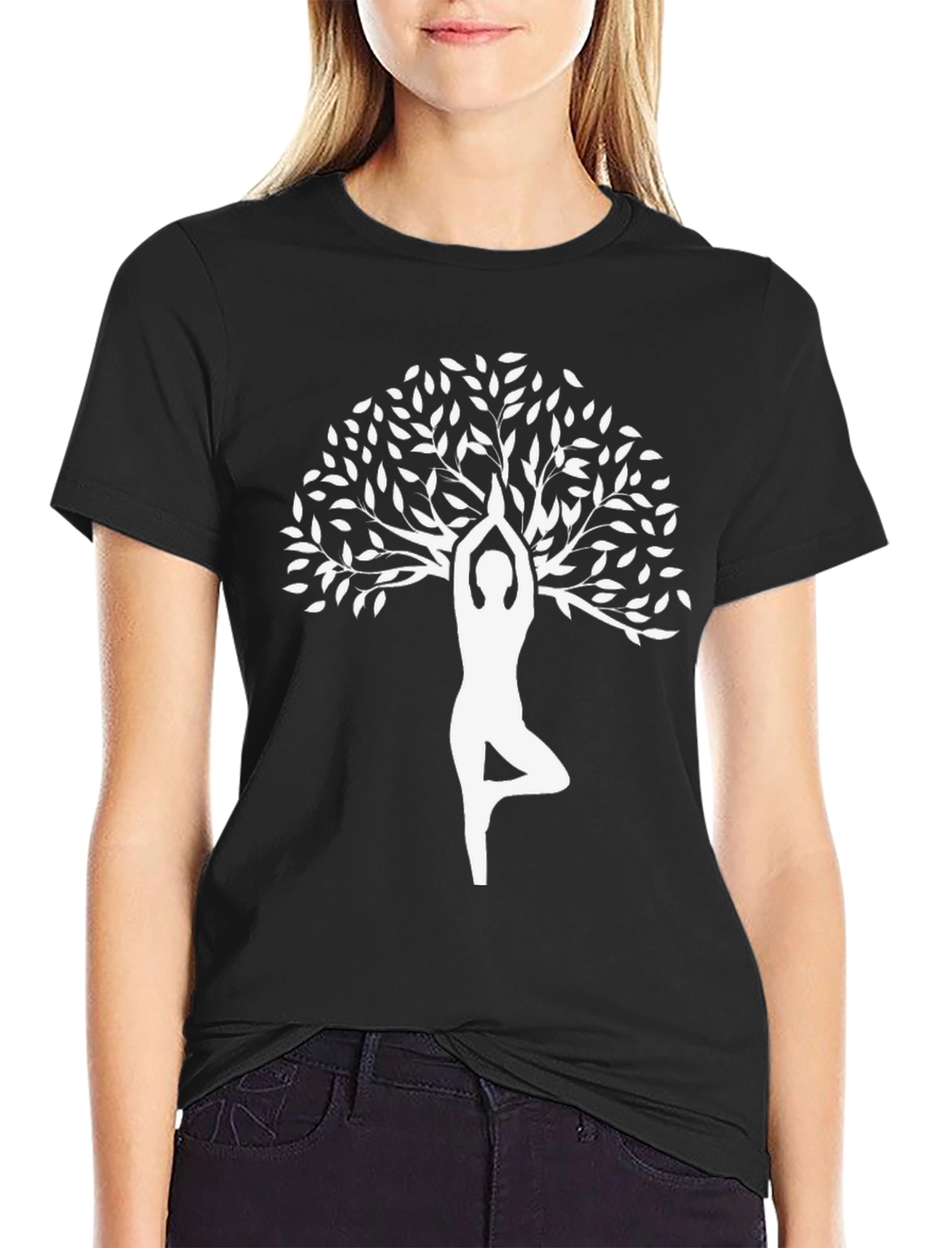 Yoga Tree Pose Black T-Shirt