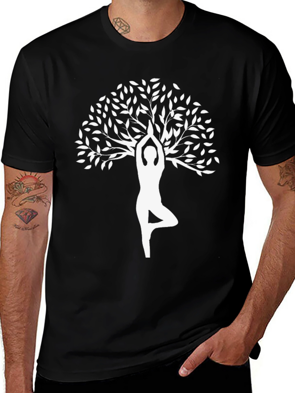 Yoga Tree Pose Black T-Shirt