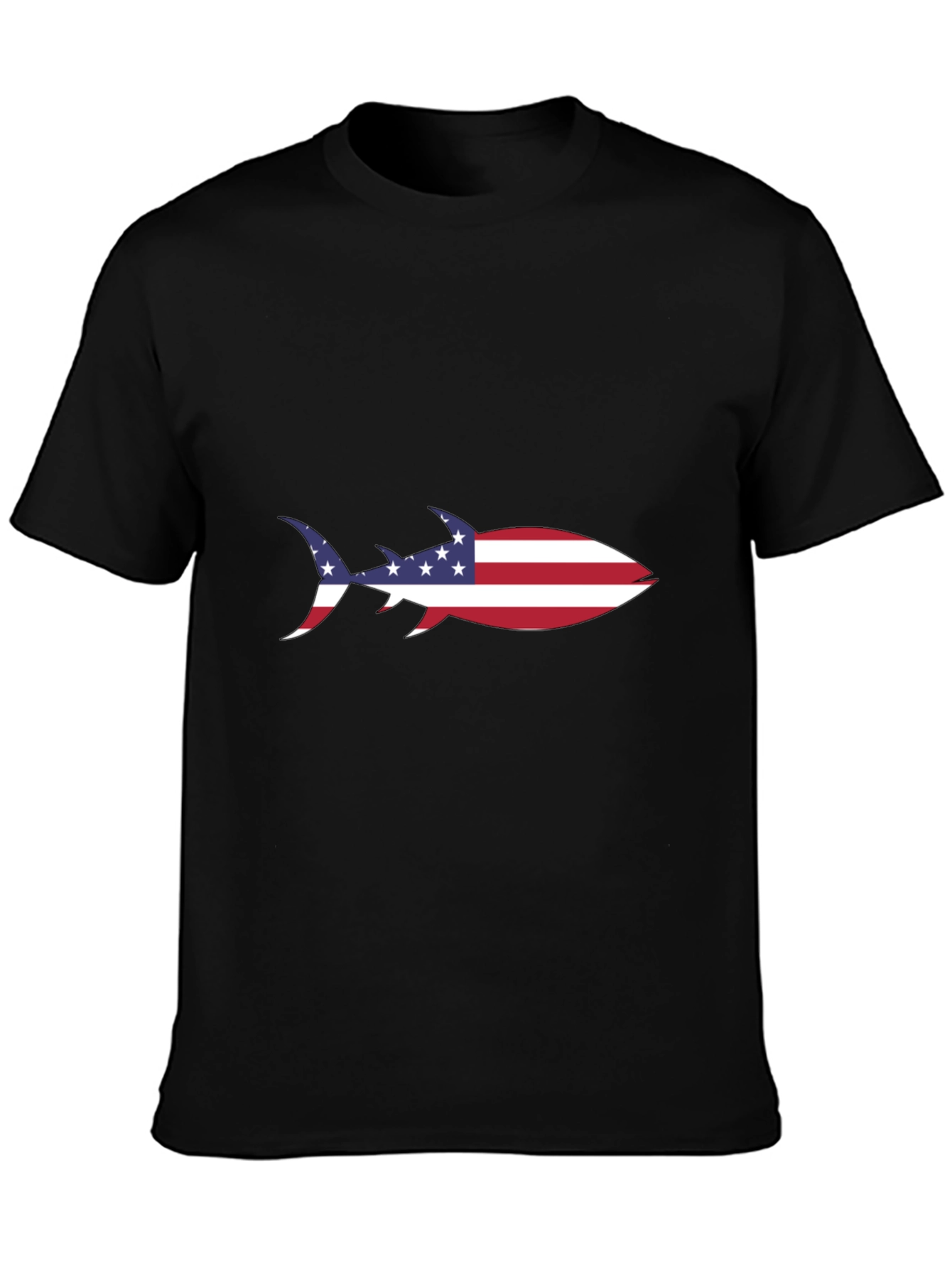 American Flag Shark Black T-Shirt