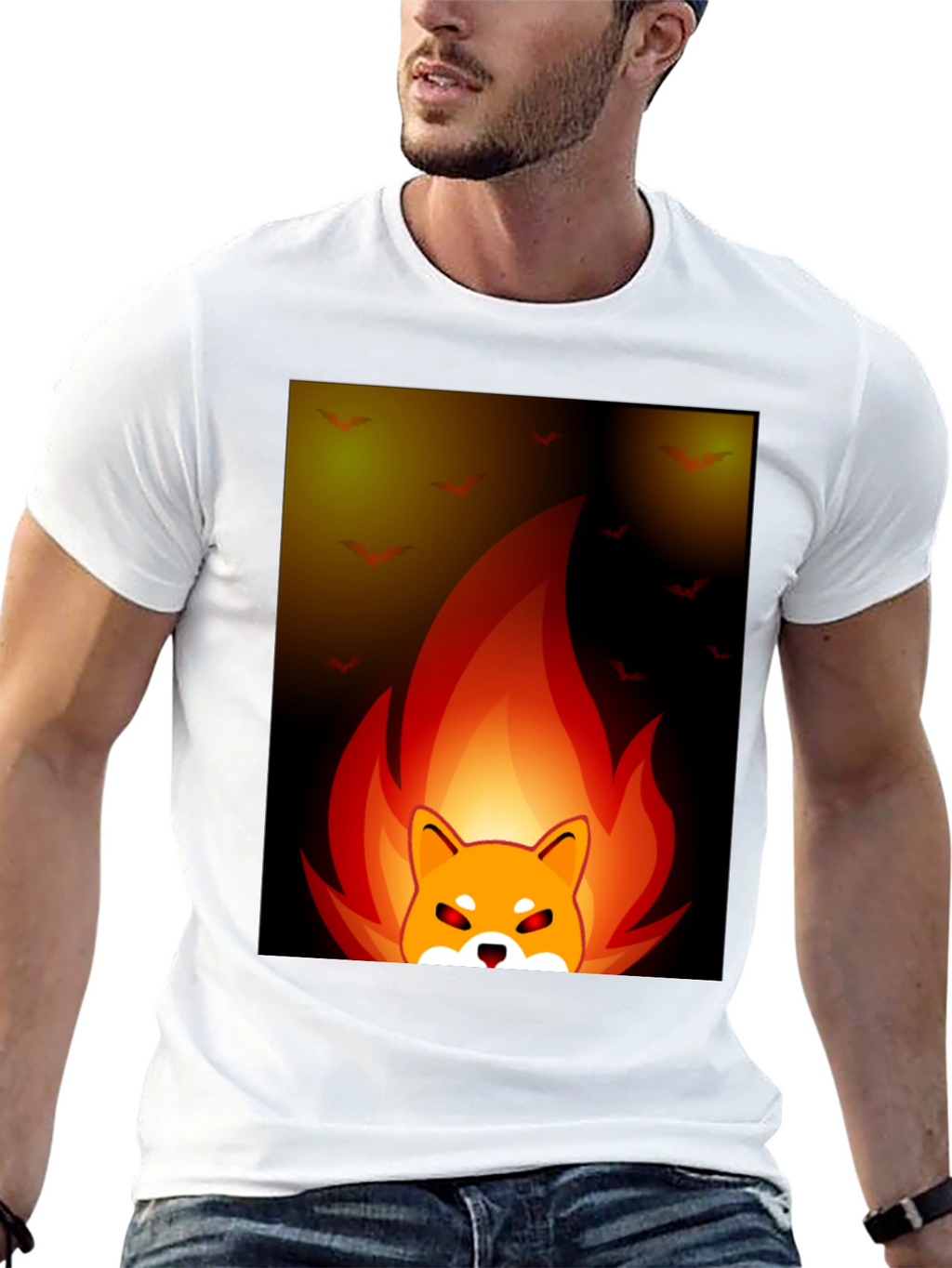 Fiery Shiba Inu Graphic Tee - Black Cotton Blend
