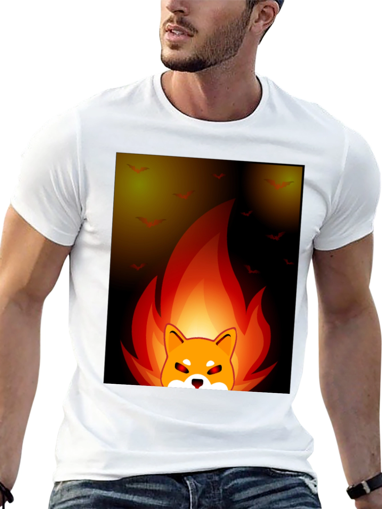 Fiery Shiba Inu Graphic Tee - Black Cotton Blend