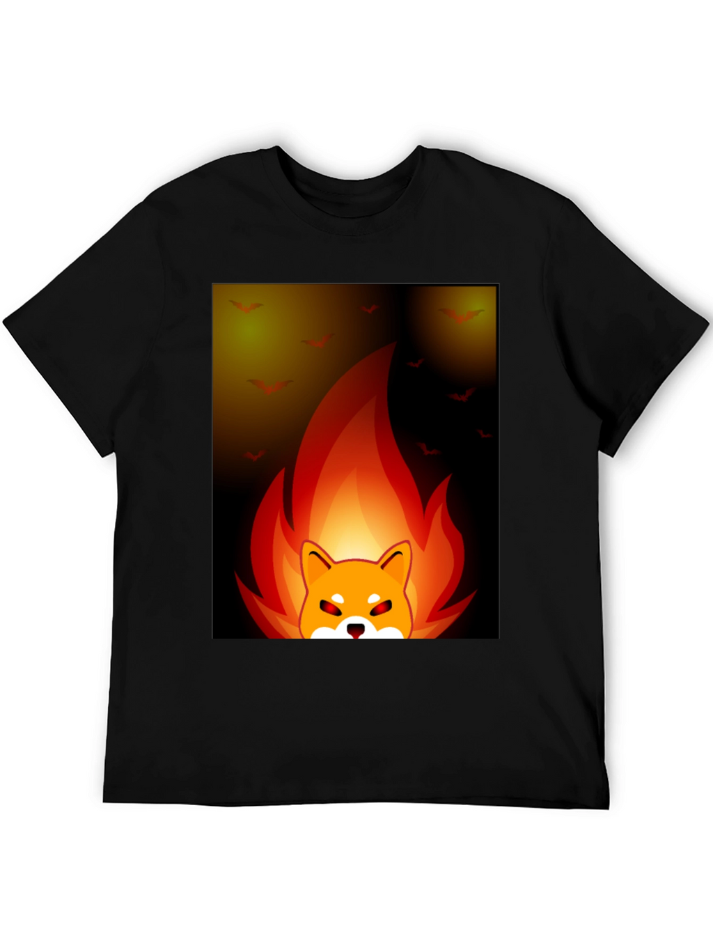 Fiery Shiba Inu Graphic Tee - Black Cotton Blend