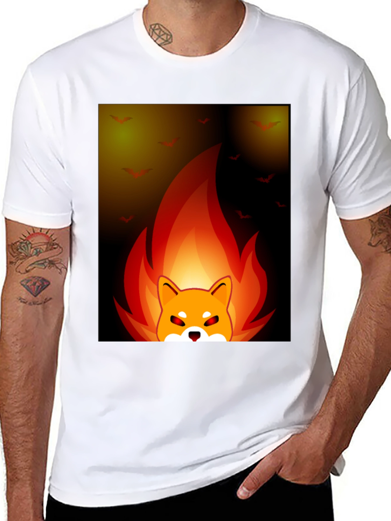 Fiery Shiba Inu Graphic Tee - Black Cotton Blend