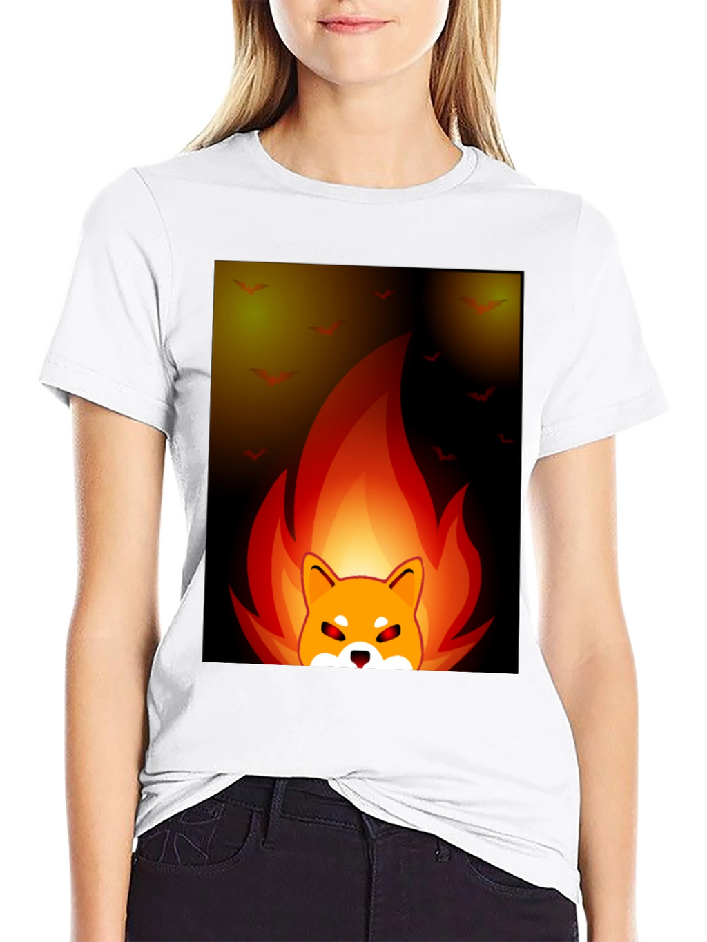 Fiery Shiba Inu Graphic Tee - Black Cotton Blend