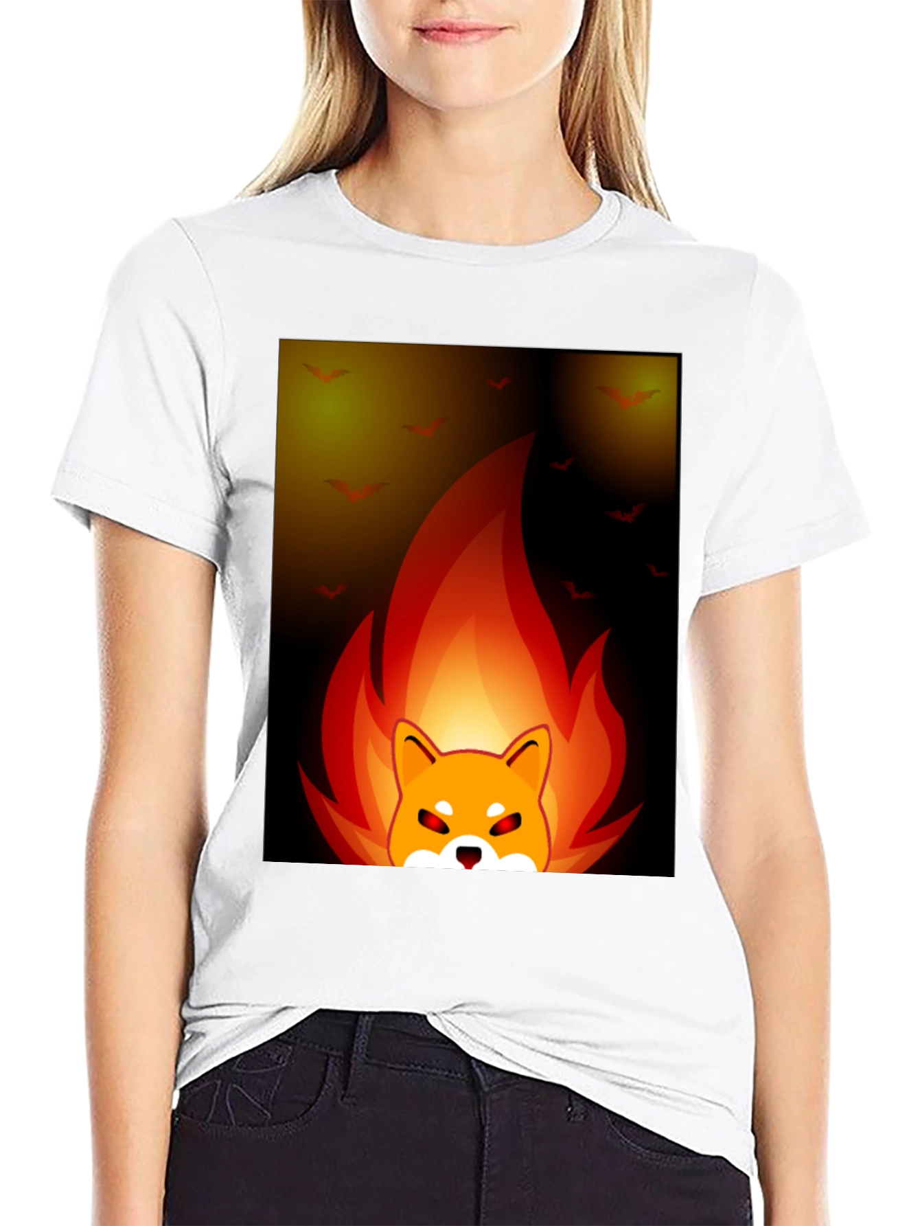 Fiery Shiba Inu Graphic Tee - Black Cotton Blend