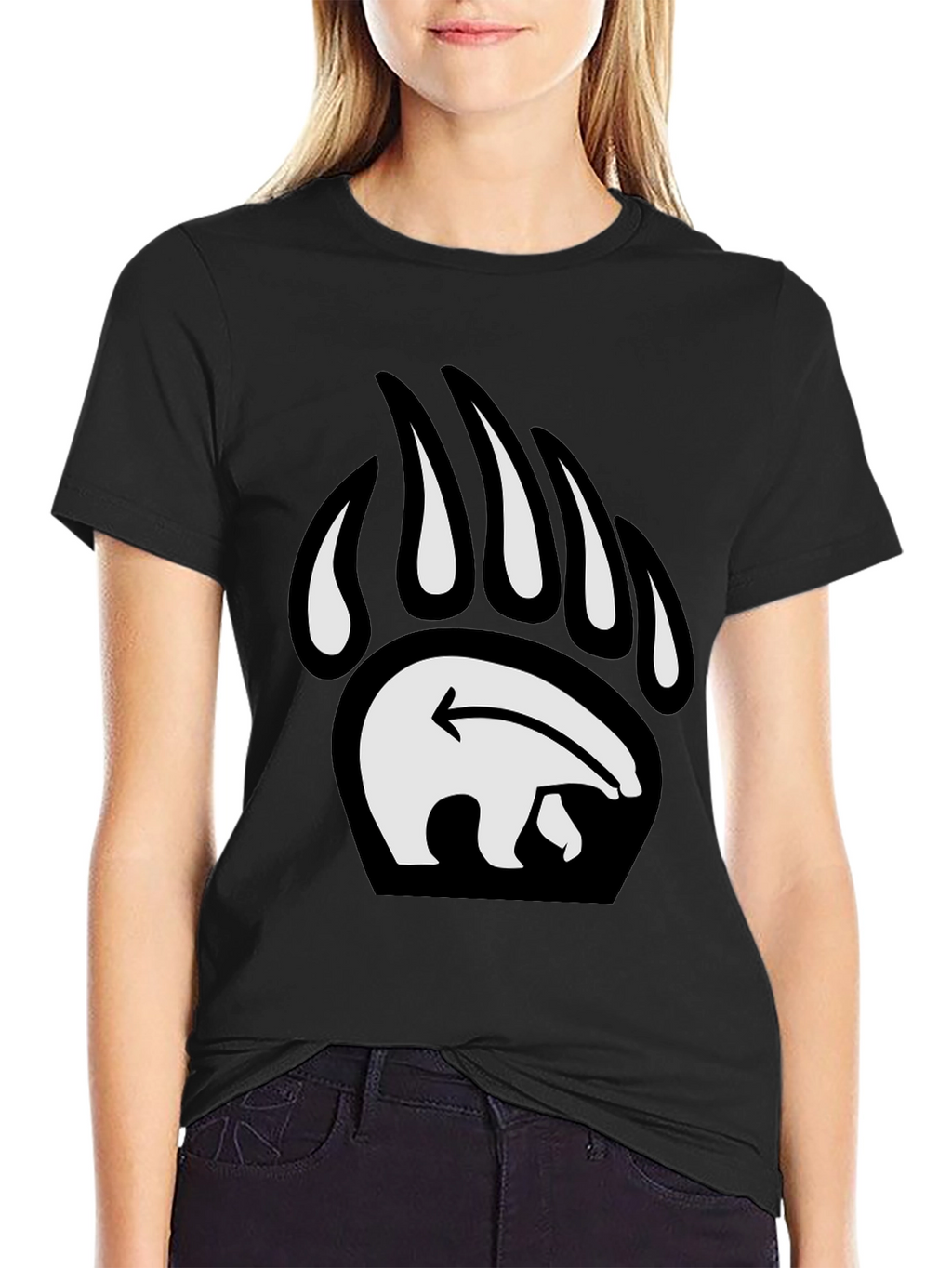 Bear Paw Print Graphic Tee - Black
