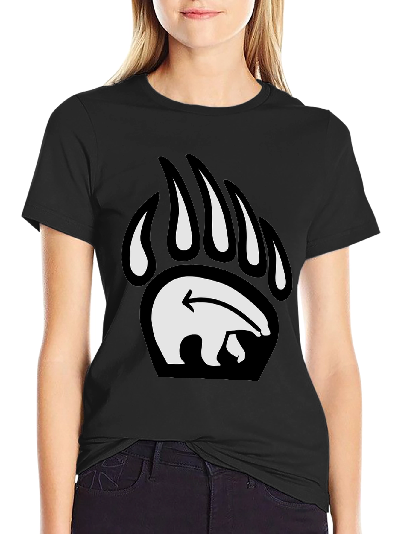 Bear Paw Print Graphic Tee - Black