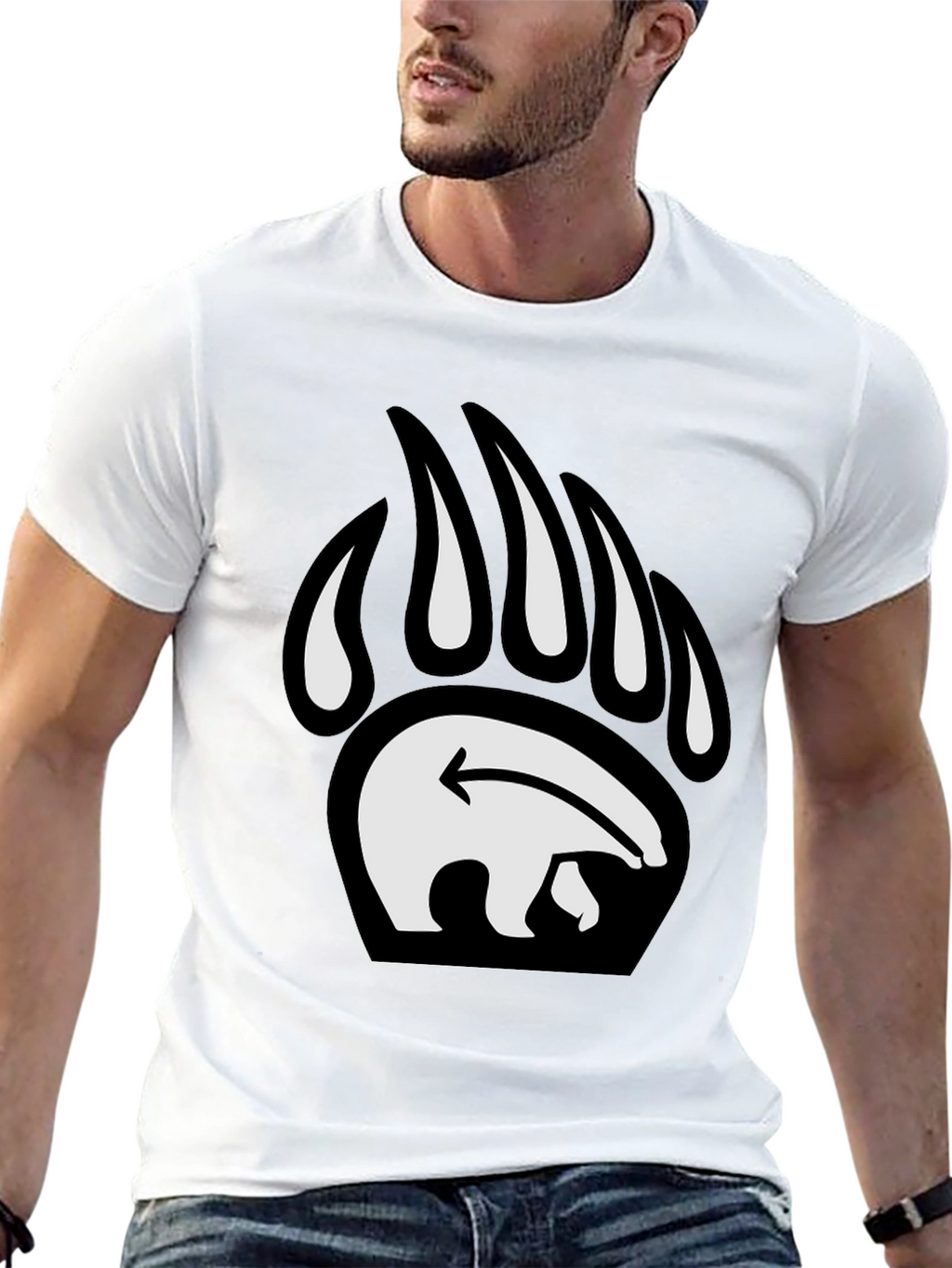 Bear Paw Print Graphic Tee - Black