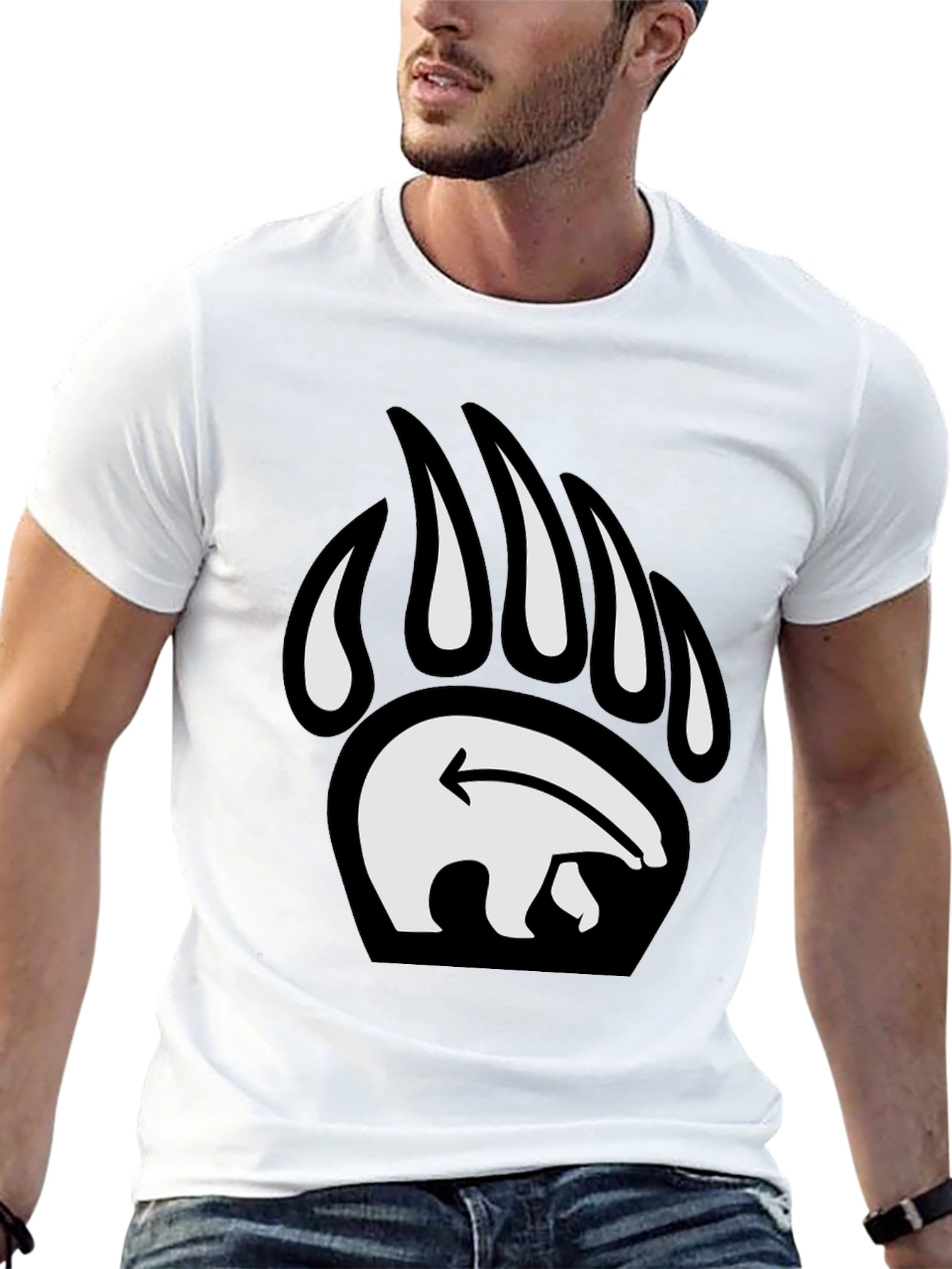 Bear Paw Print Graphic Tee - Black