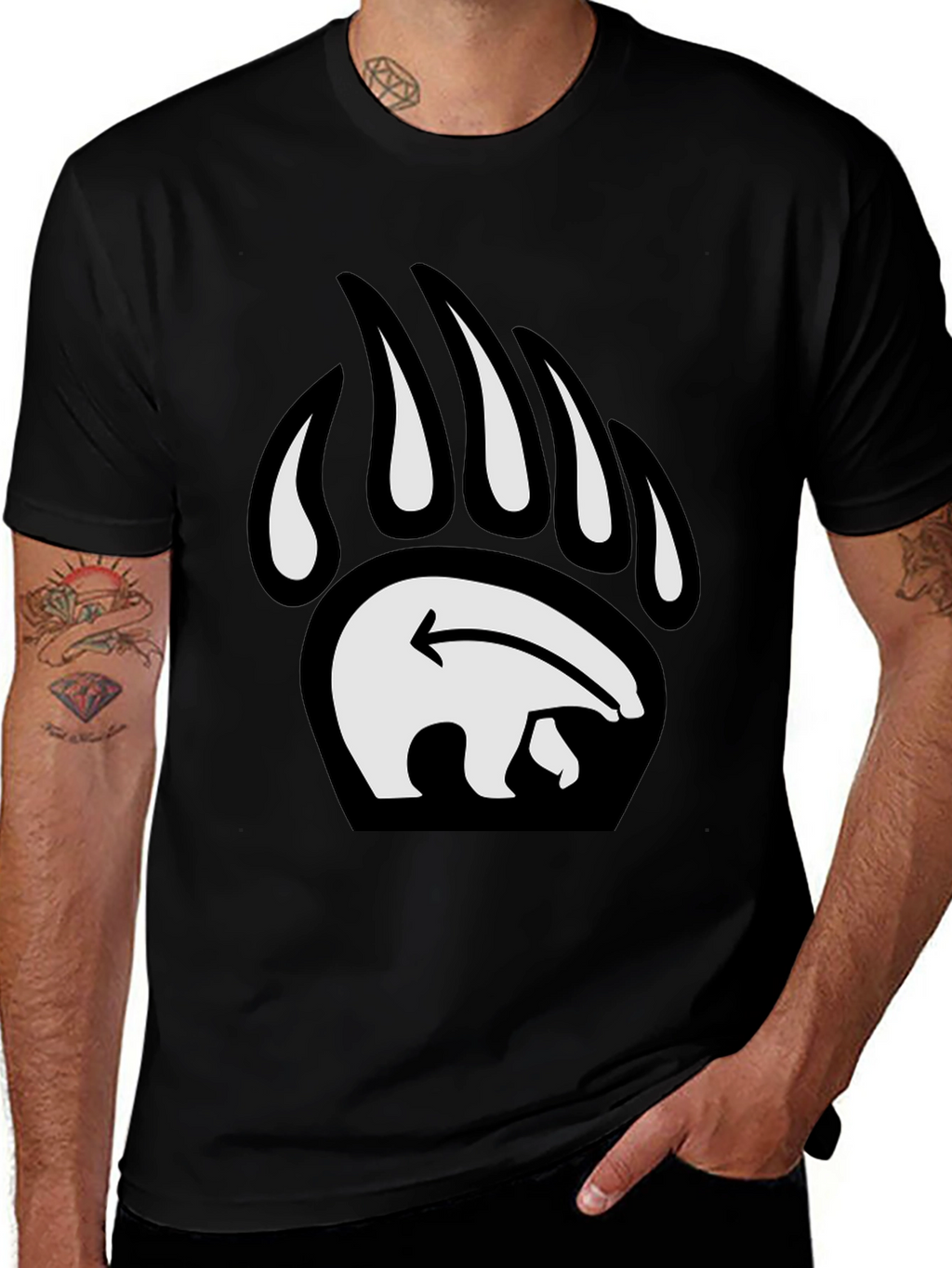 Bear Paw Print Graphic Tee - Black