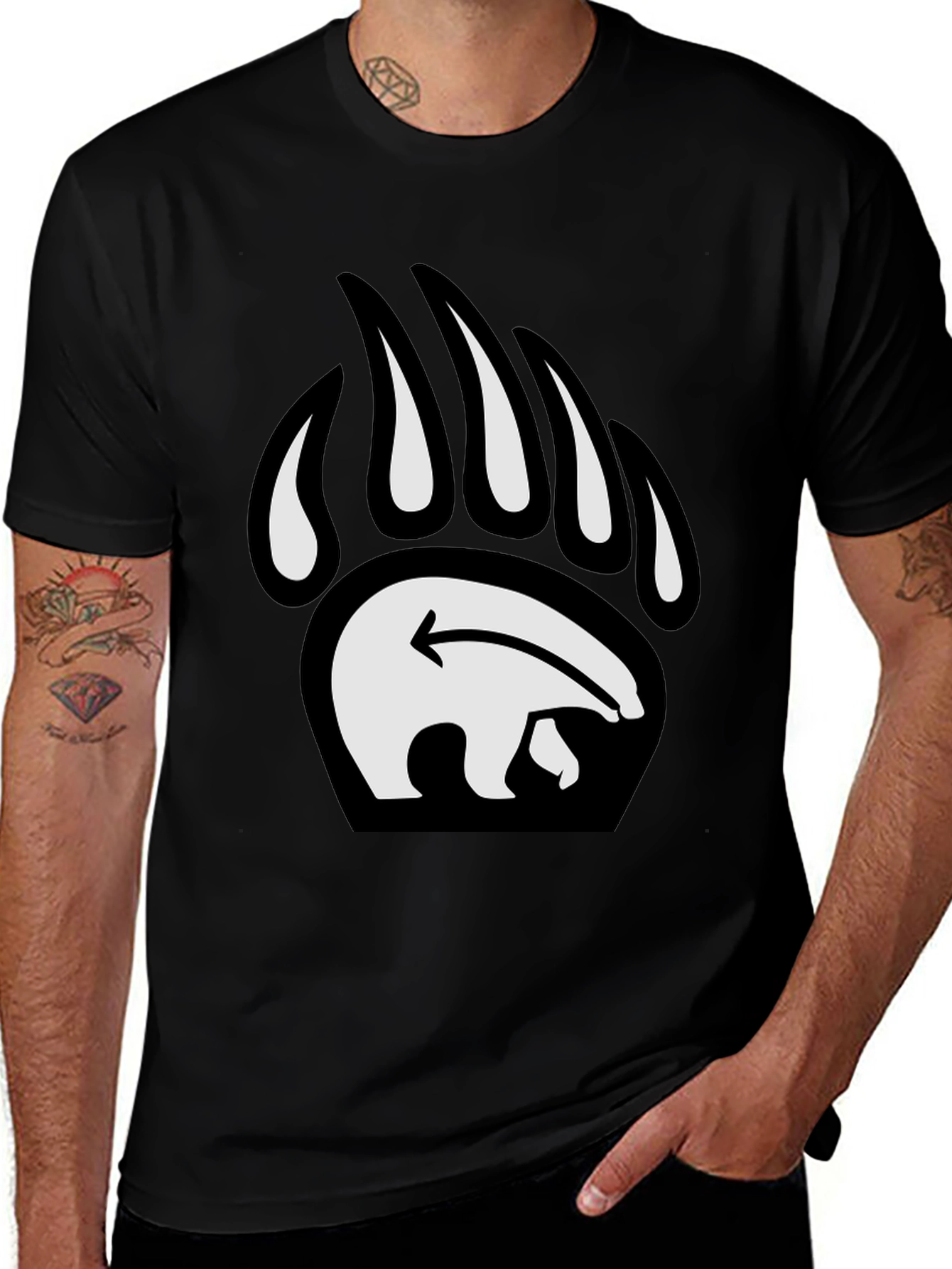 Bear Paw Print Graphic Tee - Black