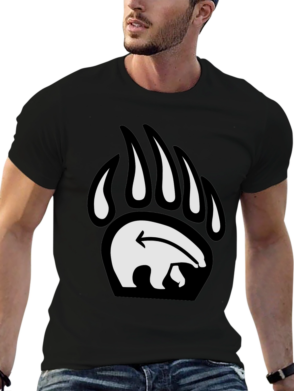 Bear Paw Print Graphic Tee - Black