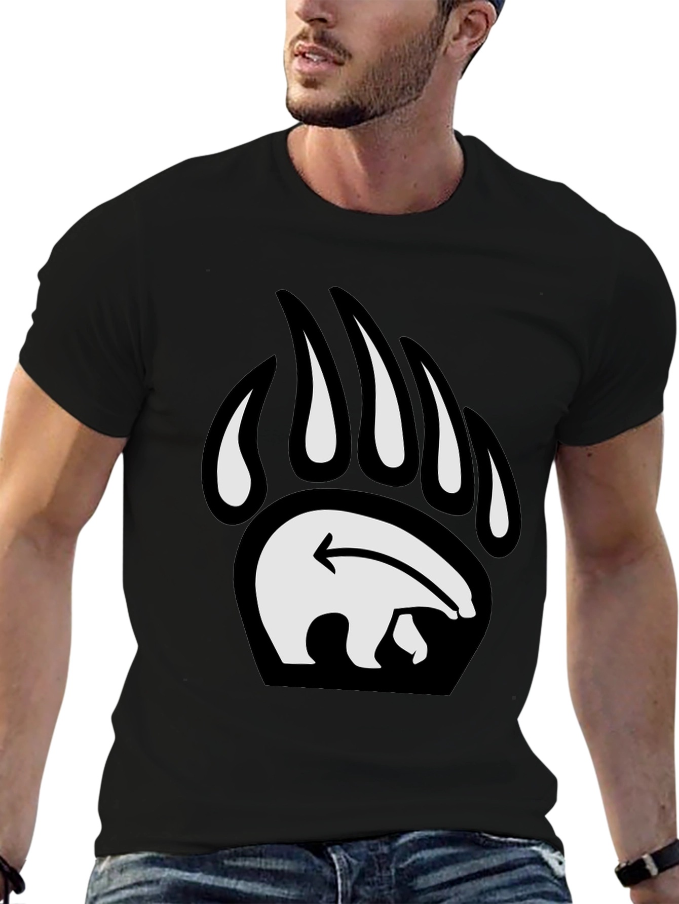 Bear Paw Print Graphic Tee - Black