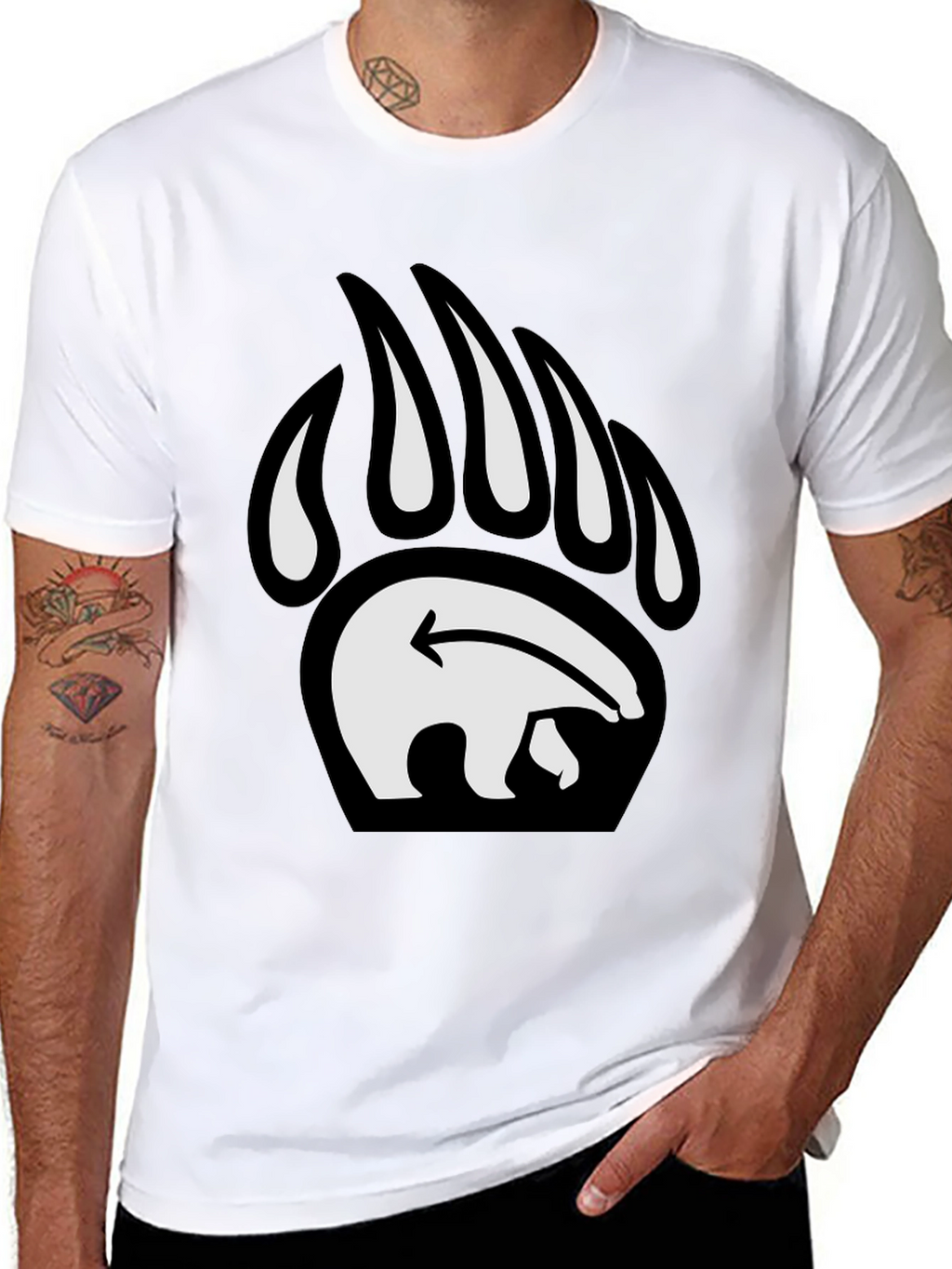 Bear Paw Print Graphic Tee - Black