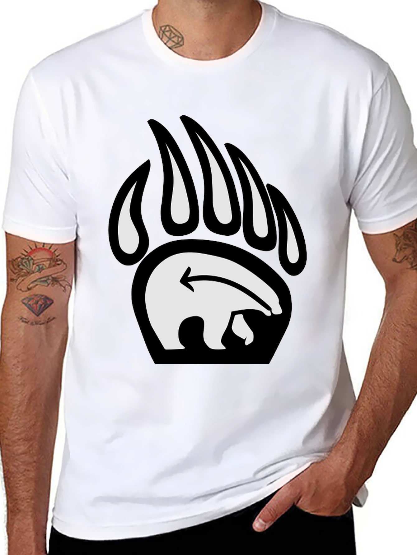 Bear Paw Print Graphic Tee - Black