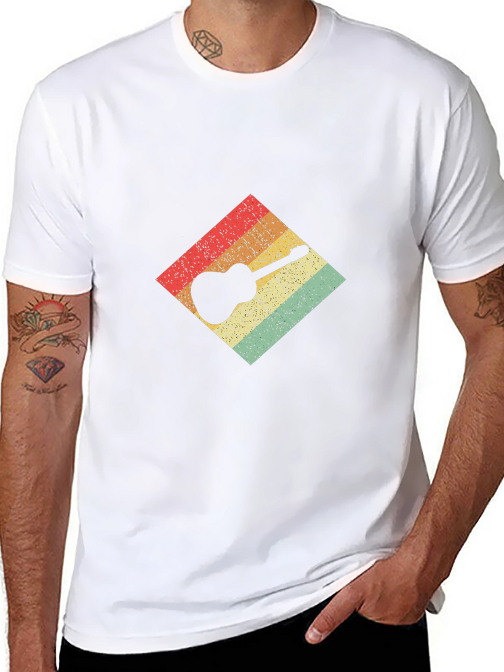 Retro Guitar Graphic Tee - Black Cotton T-Shirt