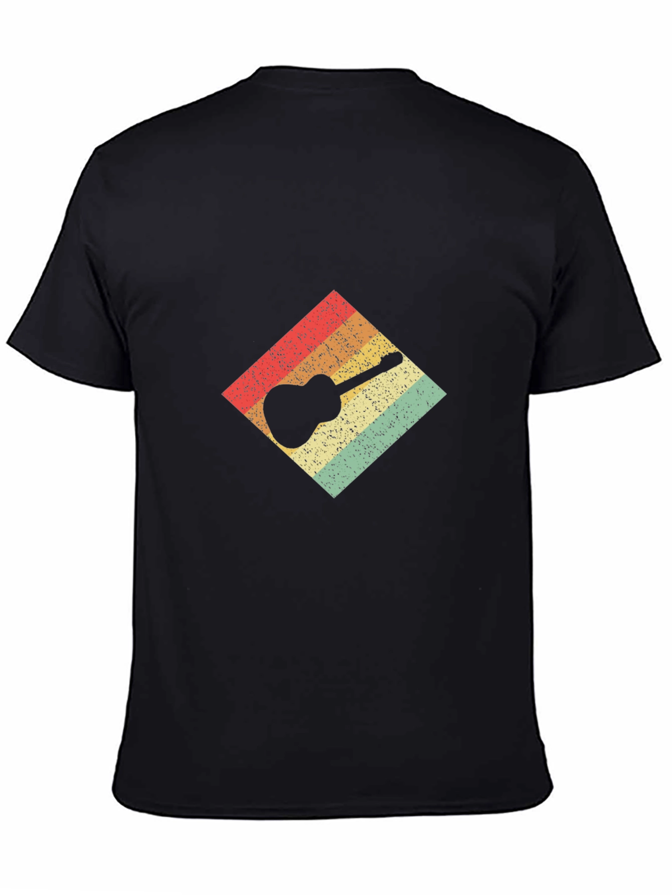 Retro Guitar Graphic Tee - Black Cotton T-Shirt
