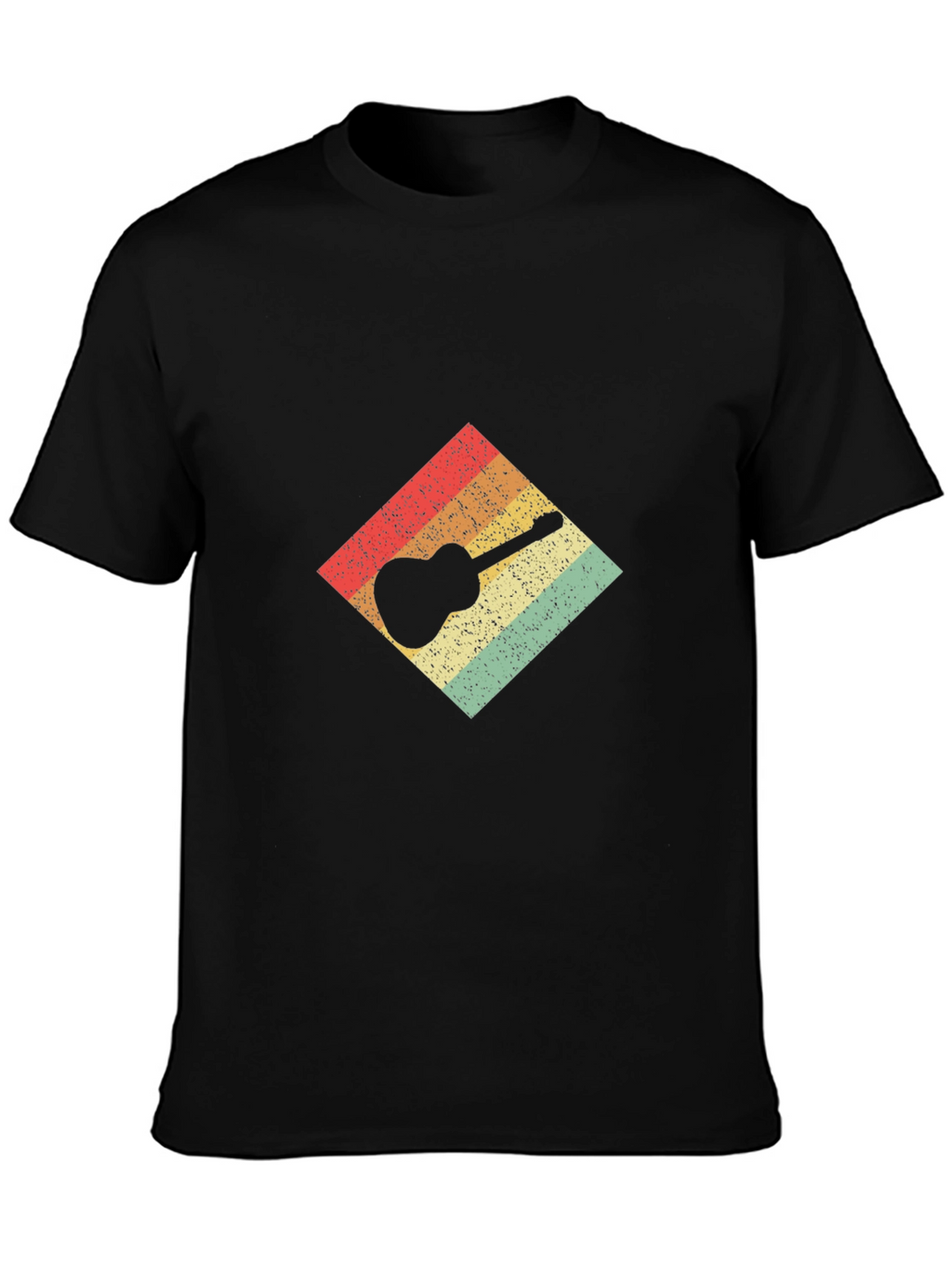 Retro Guitar Graphic Tee - Black Cotton T-Shirt