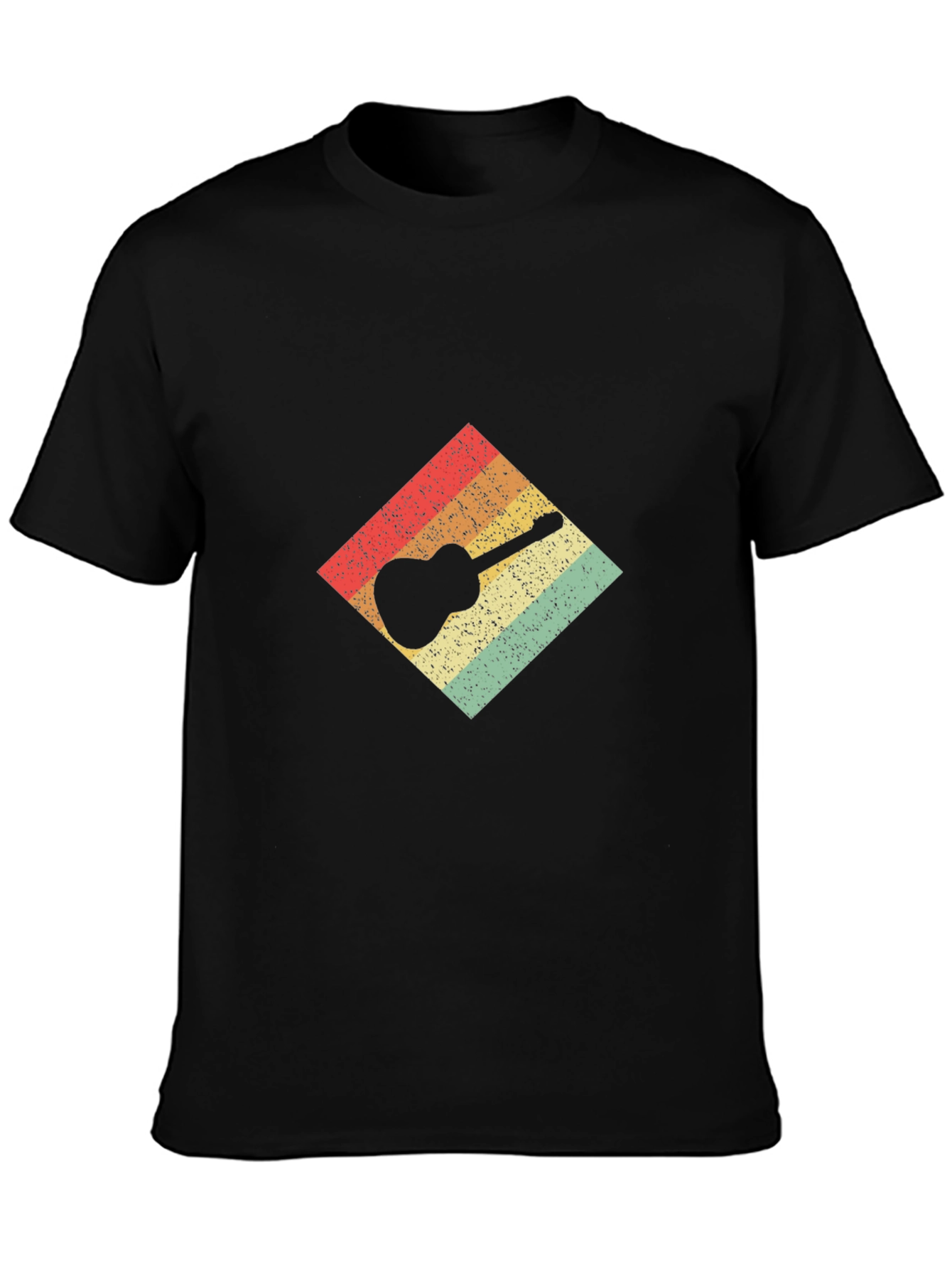 Retro Guitar Graphic Tee - Black Cotton T-Shirt