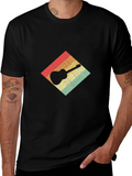 Retro Guitar Graphic Tee - Black Cotton T-Shirt