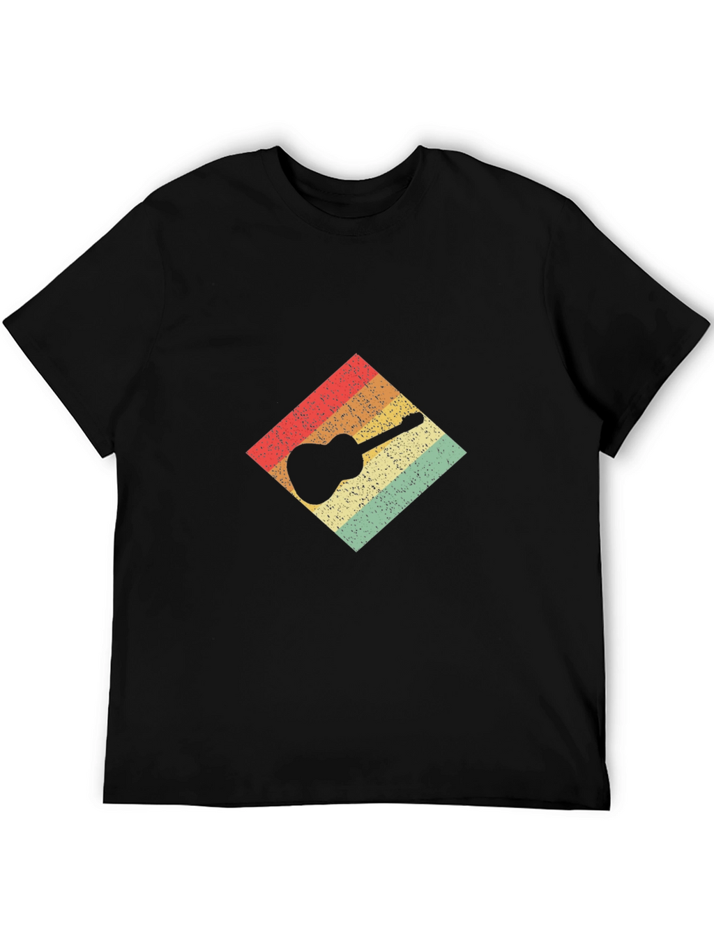 Retro Guitar Graphic Tee - Black Cotton T-Shirt