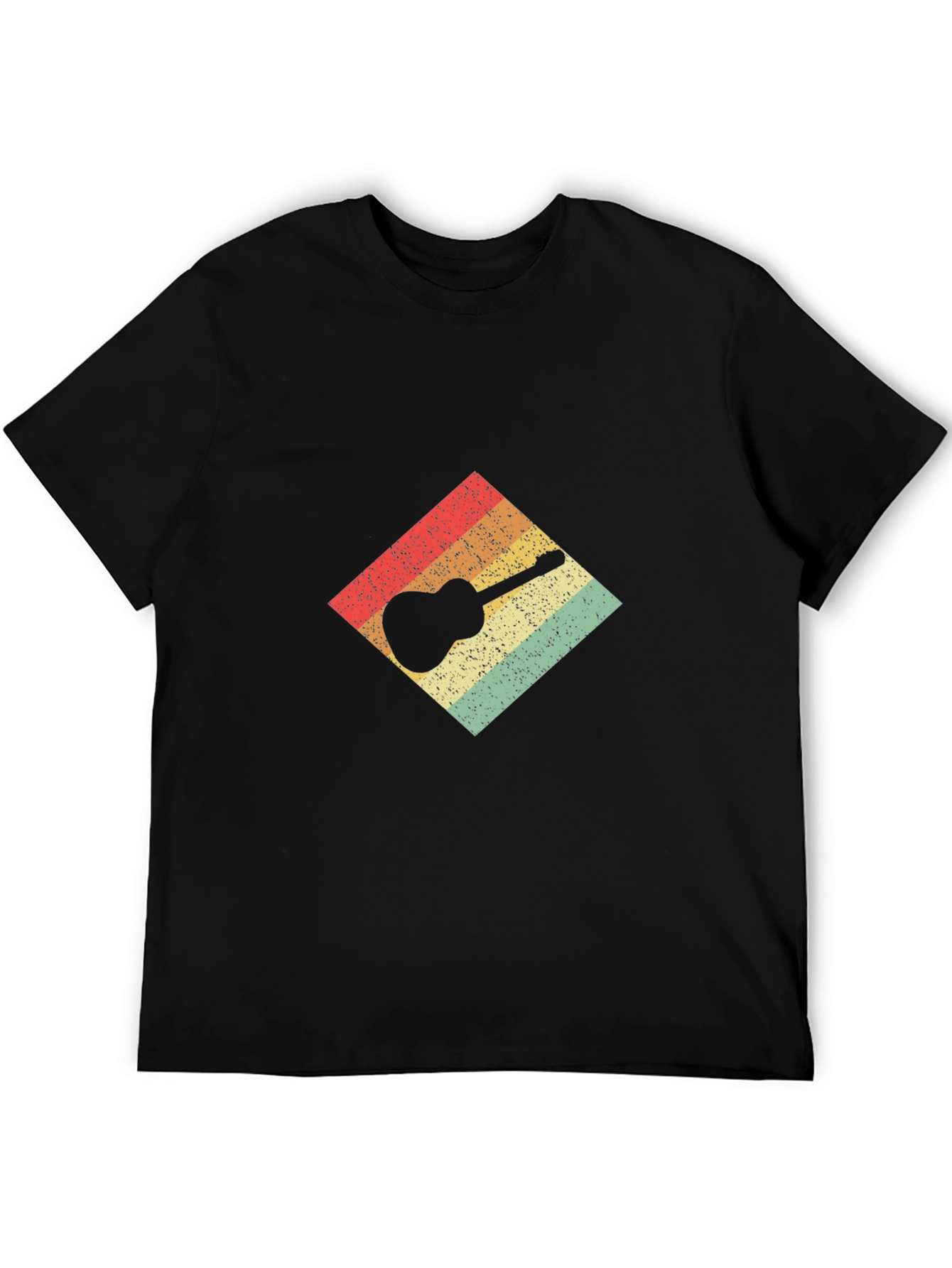 Retro Guitar Graphic Tee - Black Cotton T-Shirt