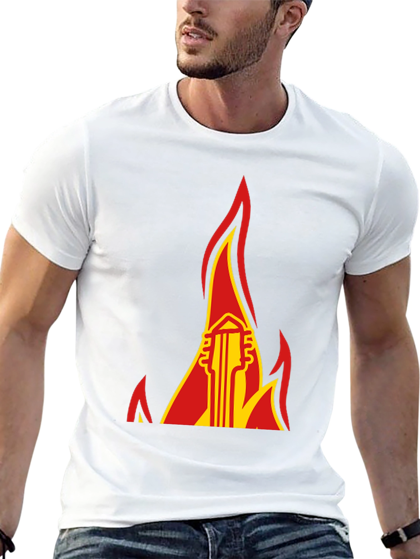Flaming Guitar Graphic Tee - Rock and Roll Style