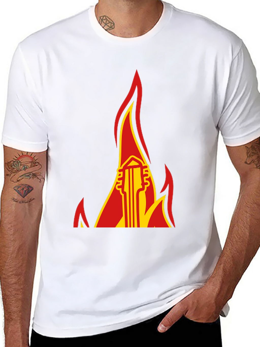Flaming Guitar Graphic Tee - Rock and Roll Style