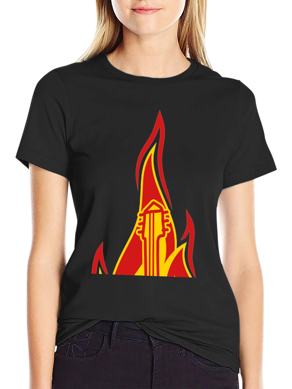 Flaming Guitar Graphic Tee - Rock and Roll Style