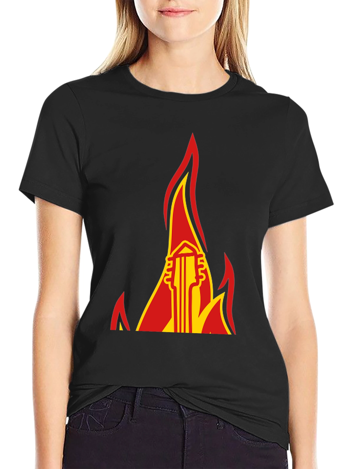 Flaming Guitar Graphic Tee - Rock and Roll Style