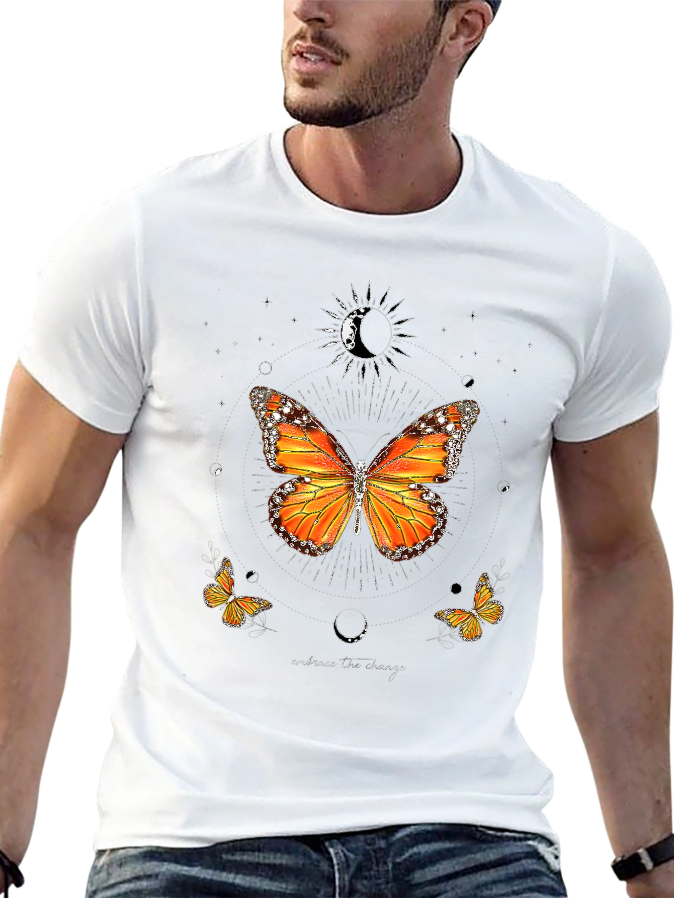 Butterfly Moon Graphic Tee - Black Casual T-Shirt