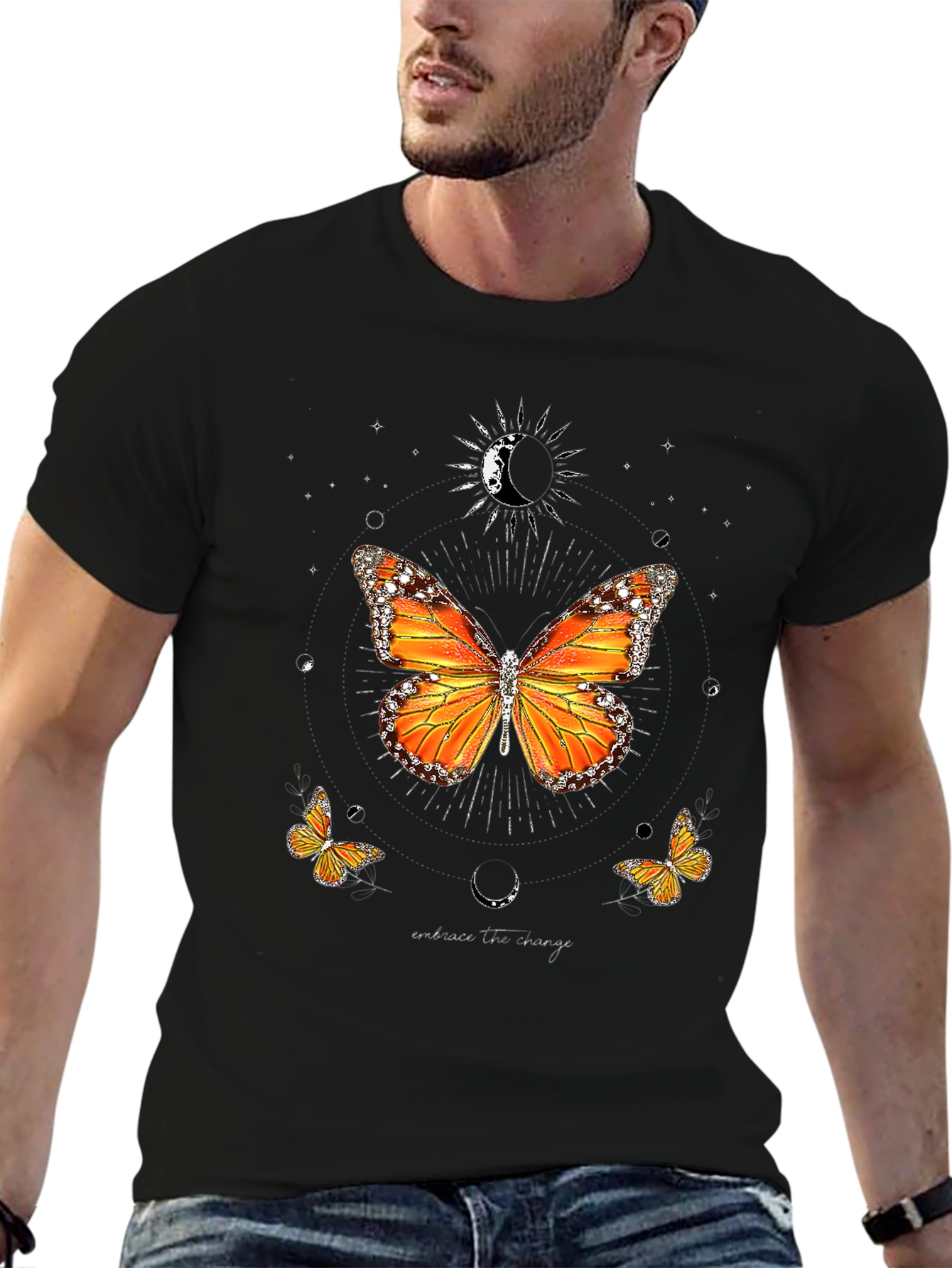 Butterfly Moon Graphic Tee - Black Casual T-Shirt