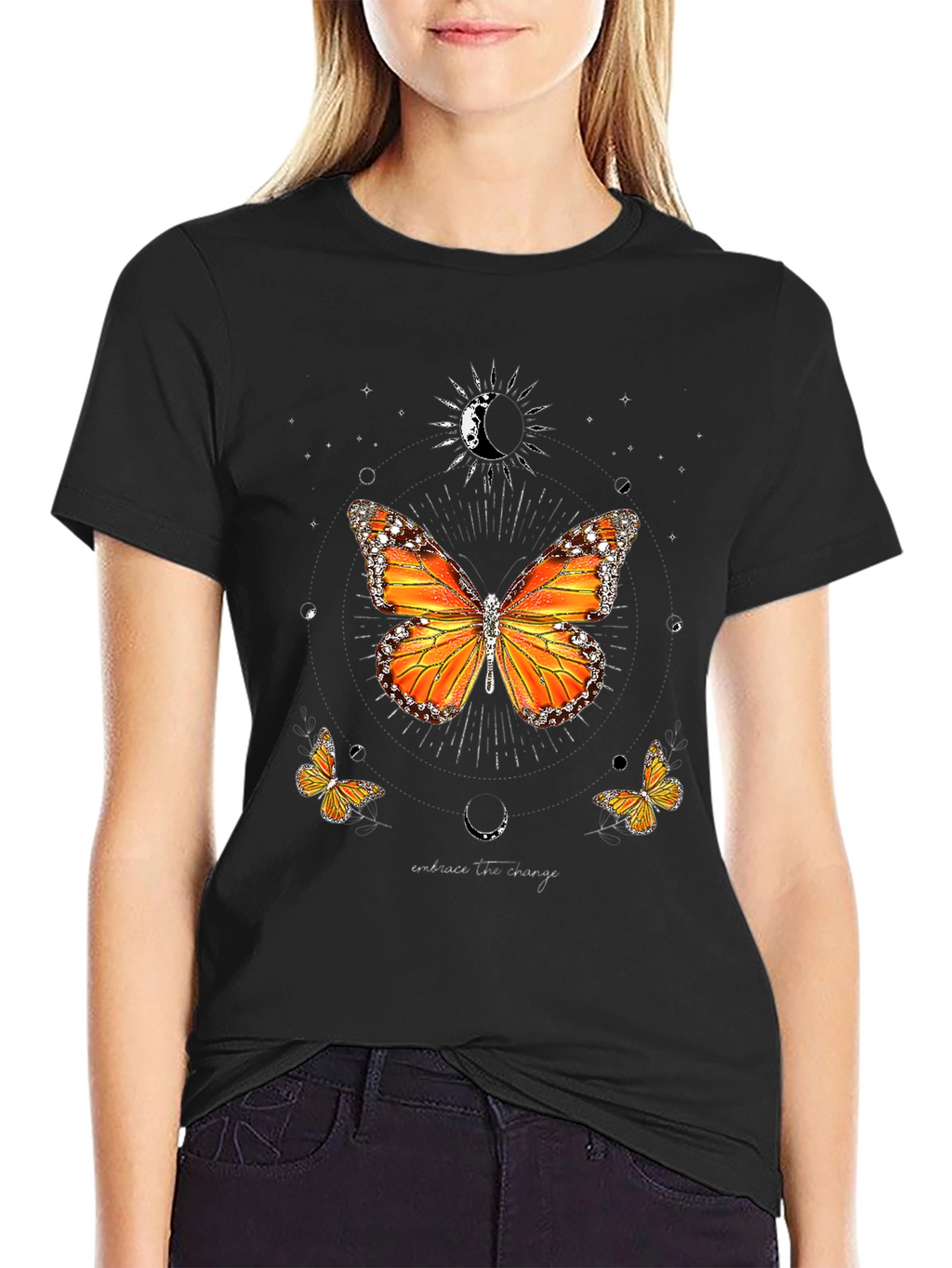 Butterfly Moon Graphic Tee - Black Casual T-Shirt