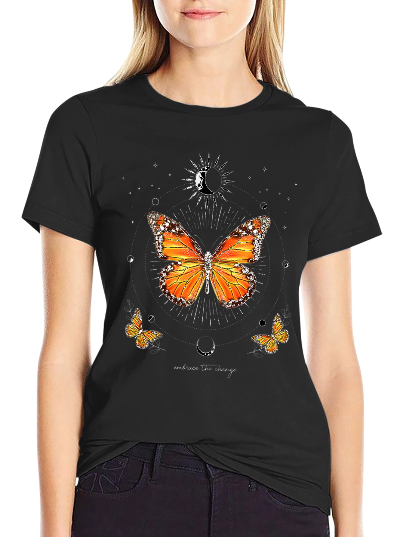 Butterfly Moon Graphic Tee - Black Casual T-Shirt