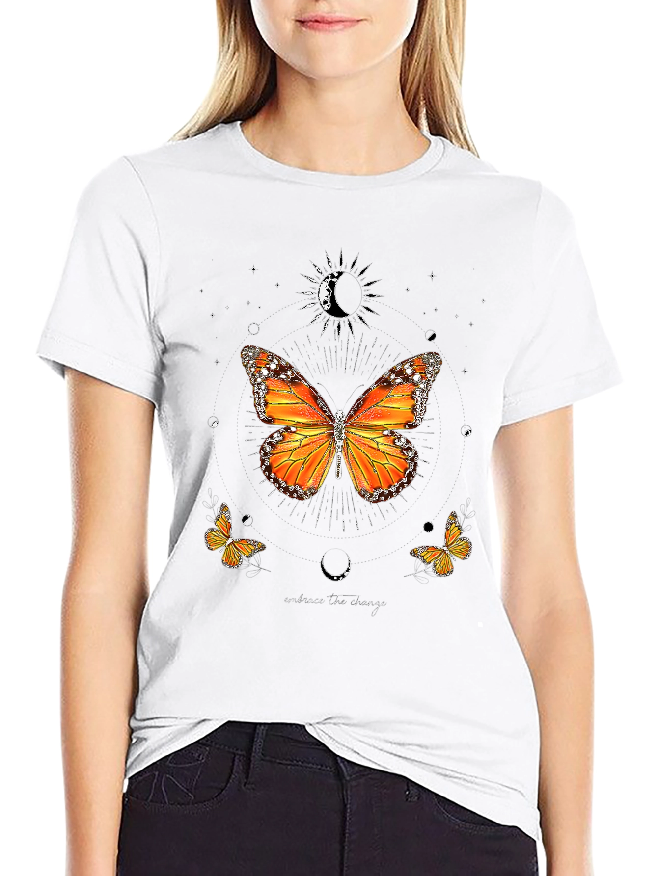 Butterfly Moon Graphic Tee - Black Casual T-Shirt