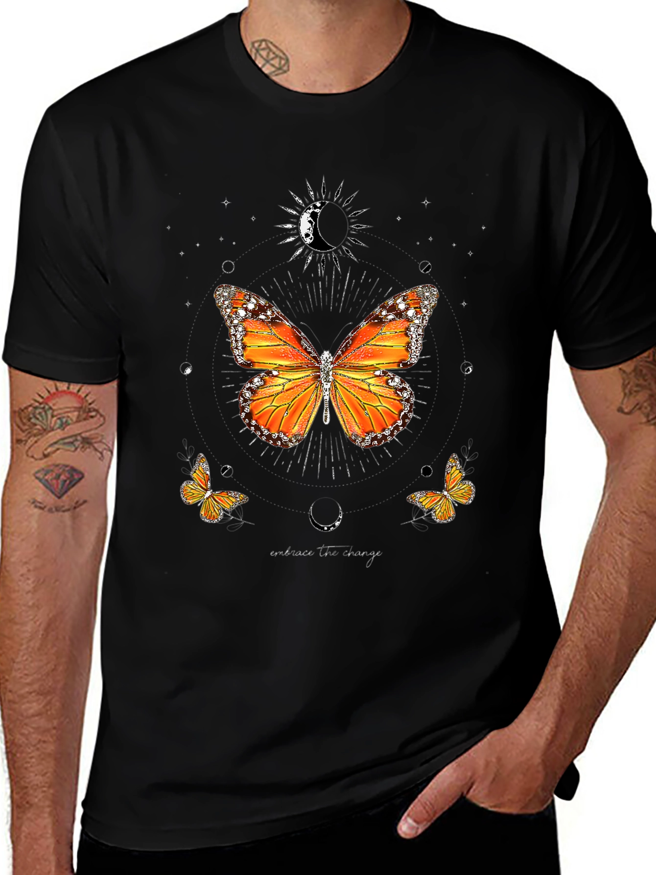 Butterfly Moon Graphic Tee - Black Casual T-Shirt