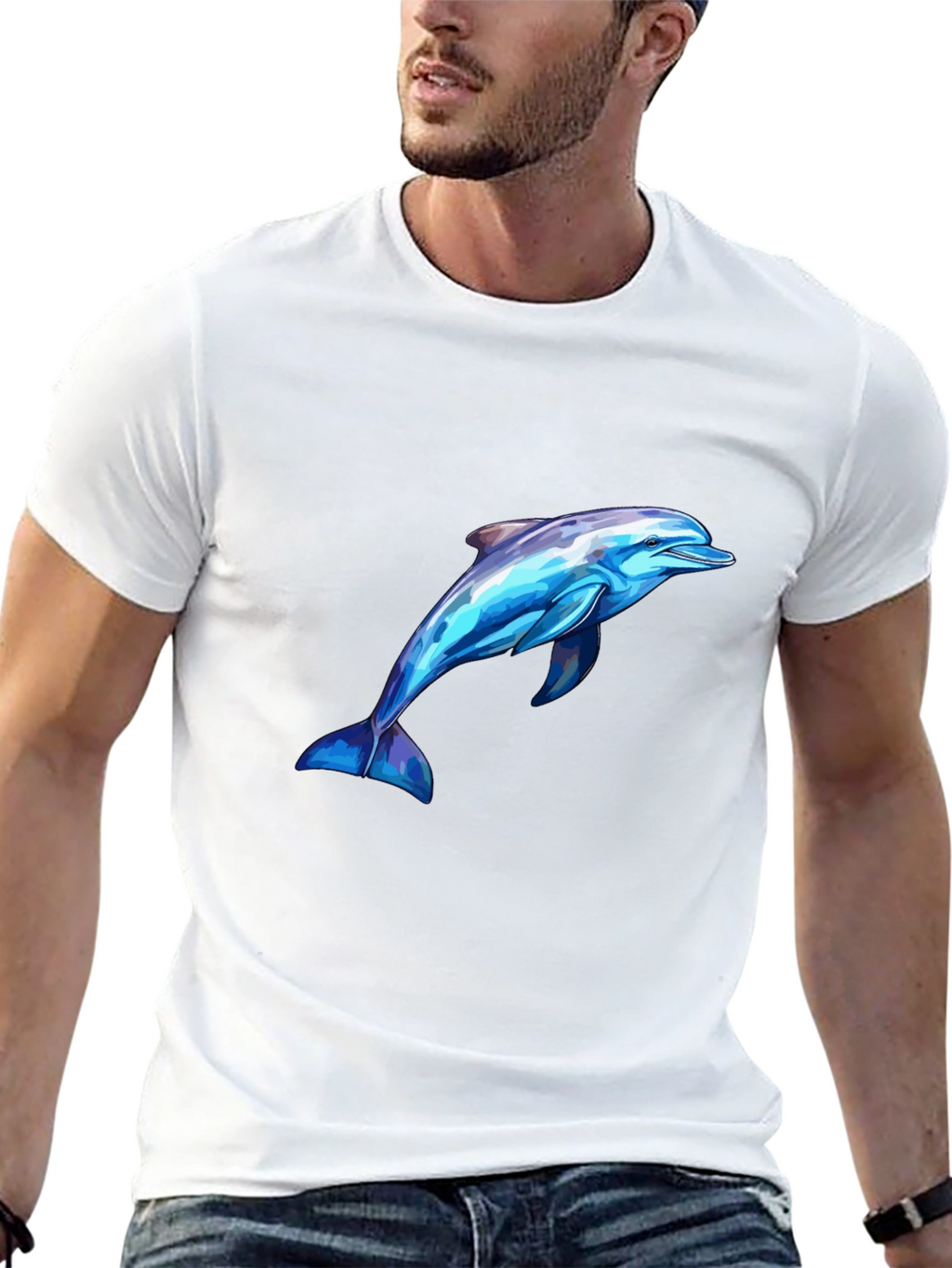 Mens Black Dolphin Graphic Tee