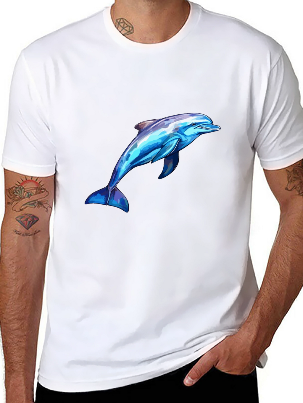 Mens Black Dolphin Graphic Tee