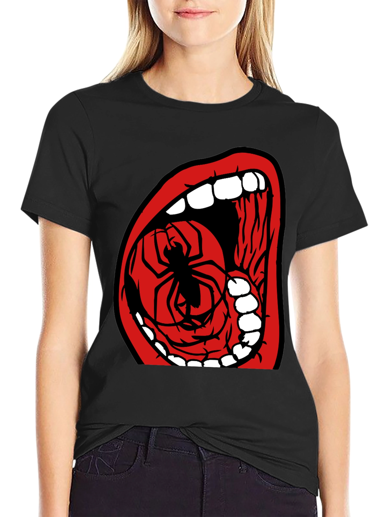 Spider Mouth Graphic Tee - Black Cotton