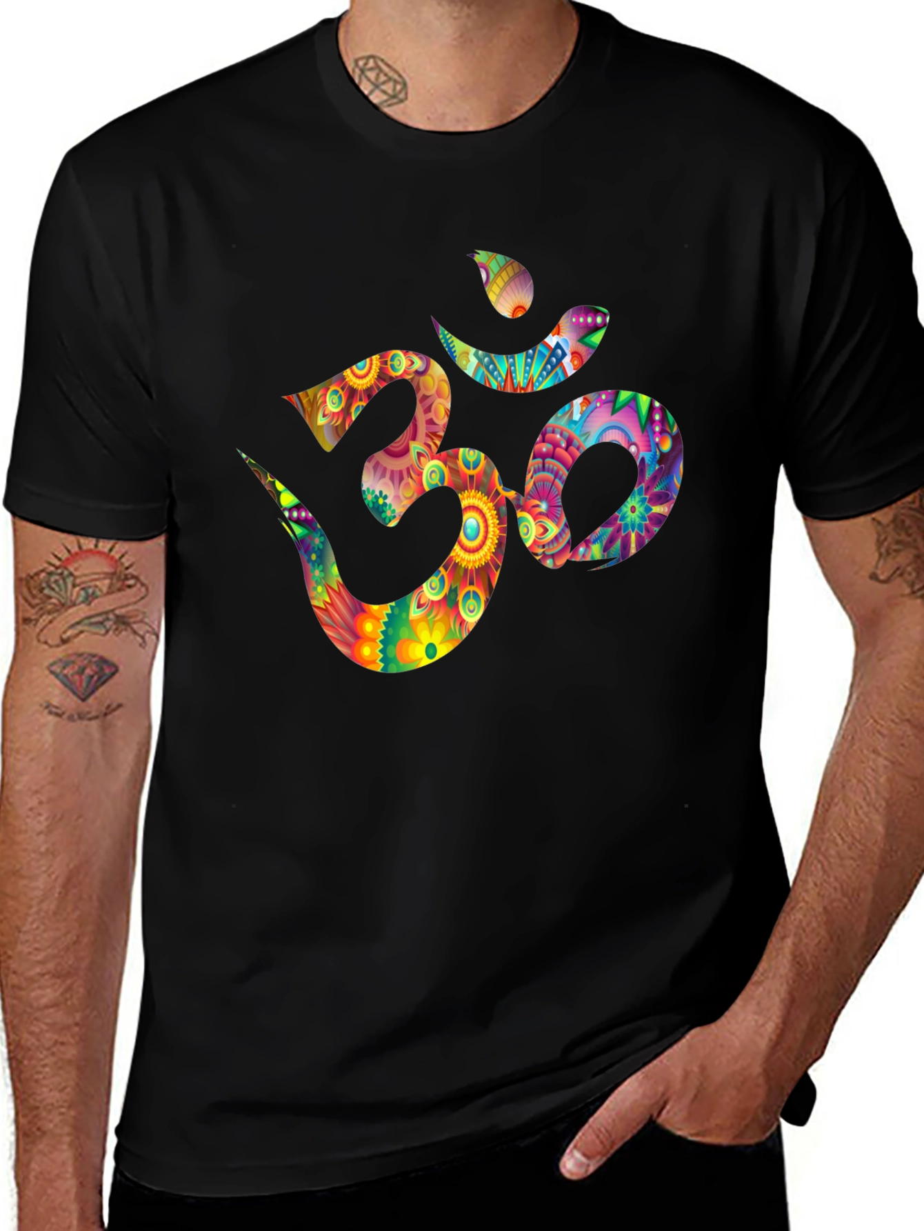 Om Symbol Graphic Tee - Vibrant Floral Design