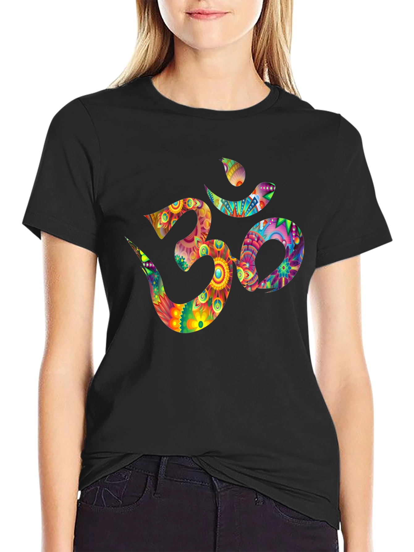 Om Symbol Graphic Tee - Vibrant Floral Design