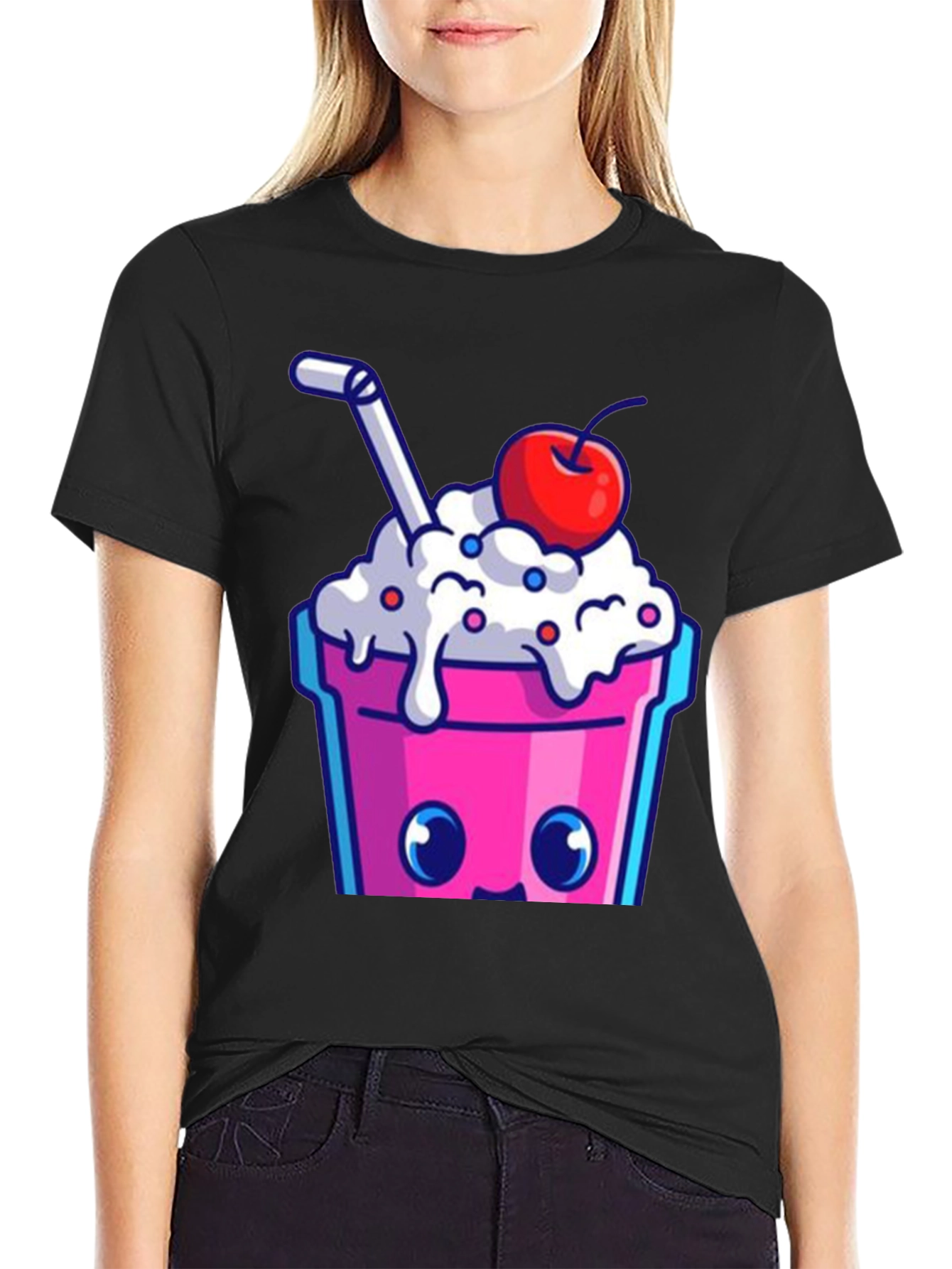 Cute Kawaii Milkshake Graphic Tee - Fun Style