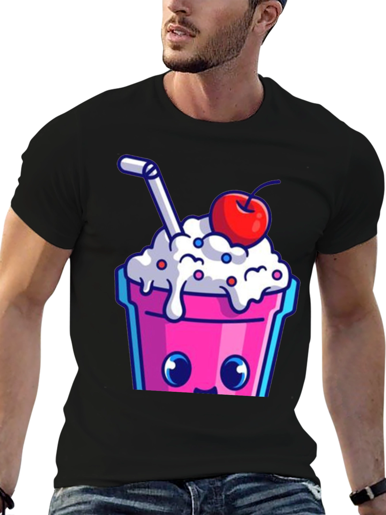 Cute Kawaii Milkshake Graphic Tee - Fun Style