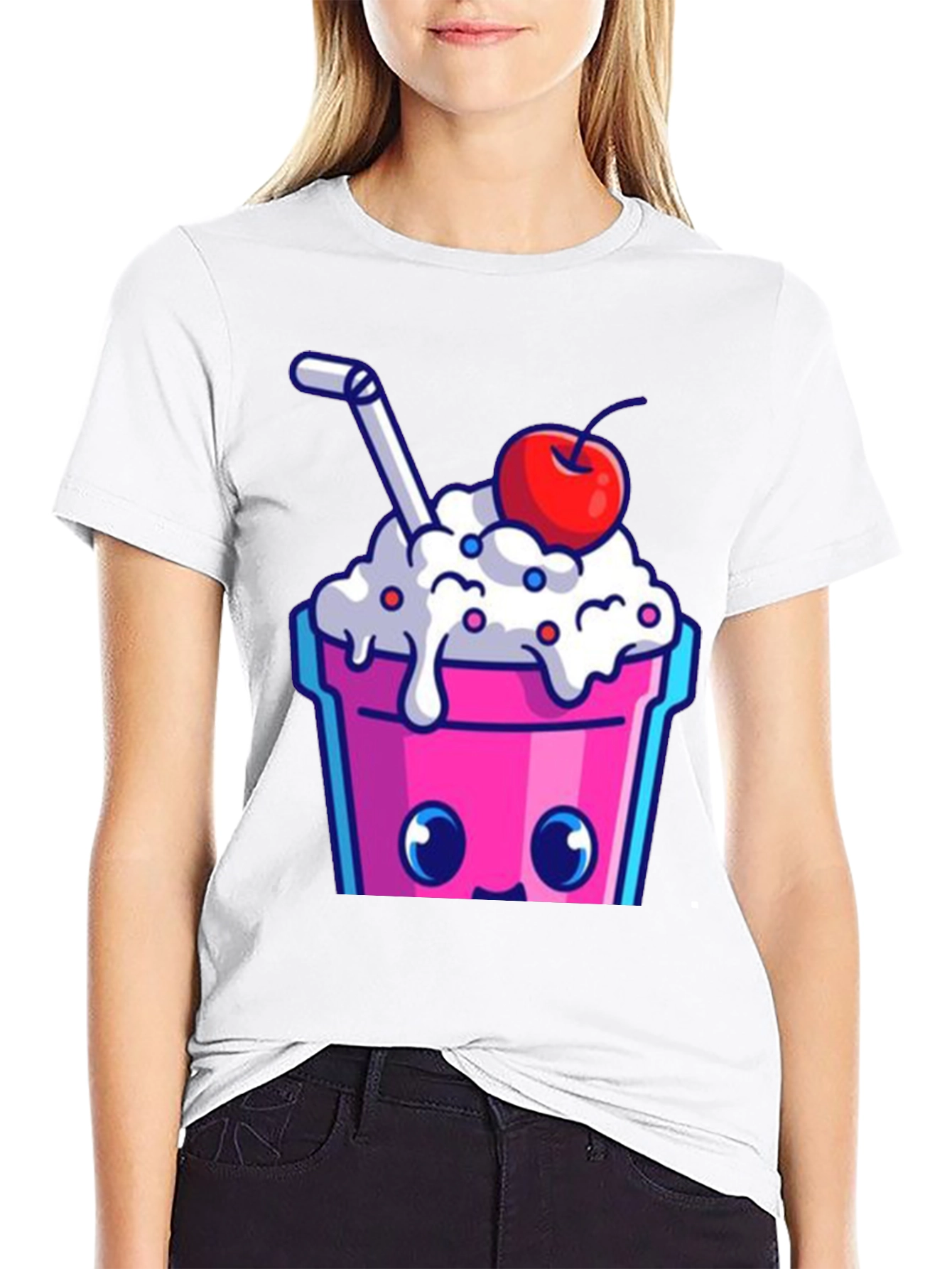 Cute Kawaii Milkshake Graphic Tee - Fun Style
