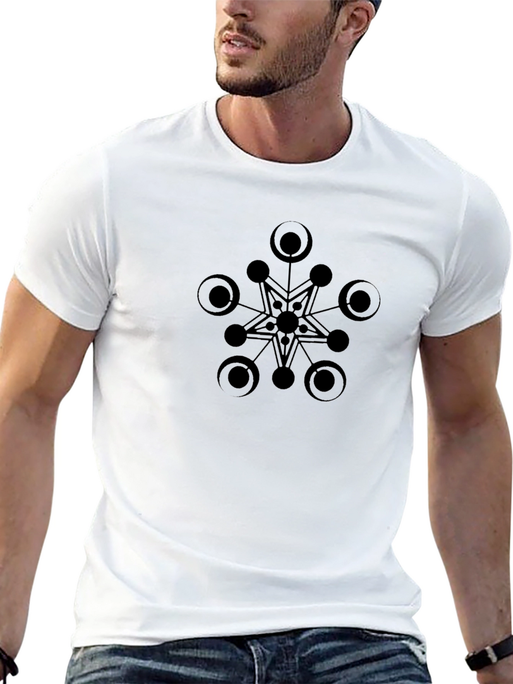 Abstract Star Design Black T-Shirt