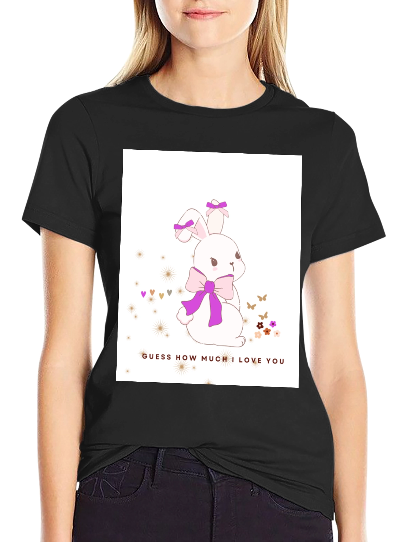 Cute Bunny T-Shirt - Guess How Much I Love You - Black