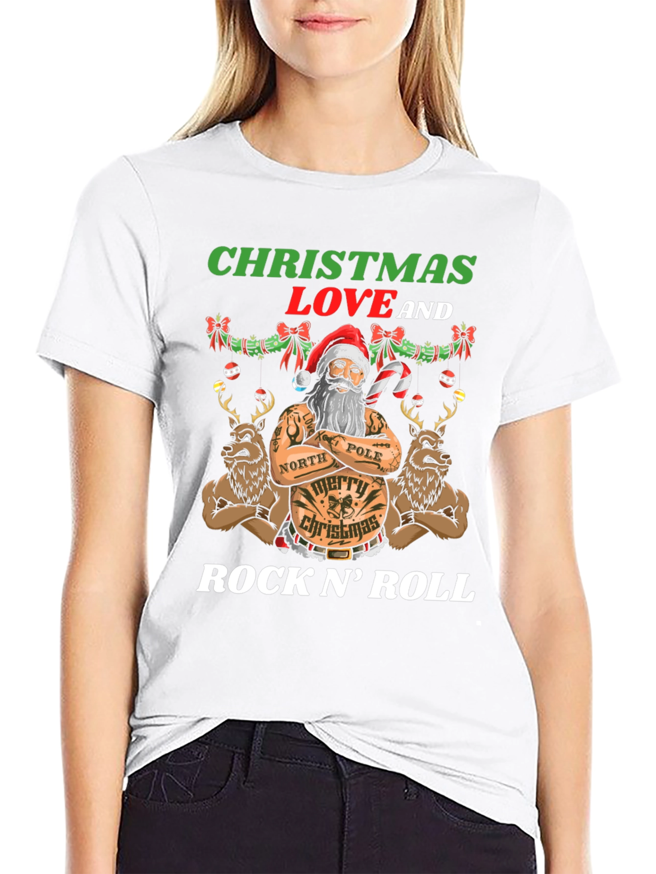 Christmas Love Rock N Roll Santa T-Shirt